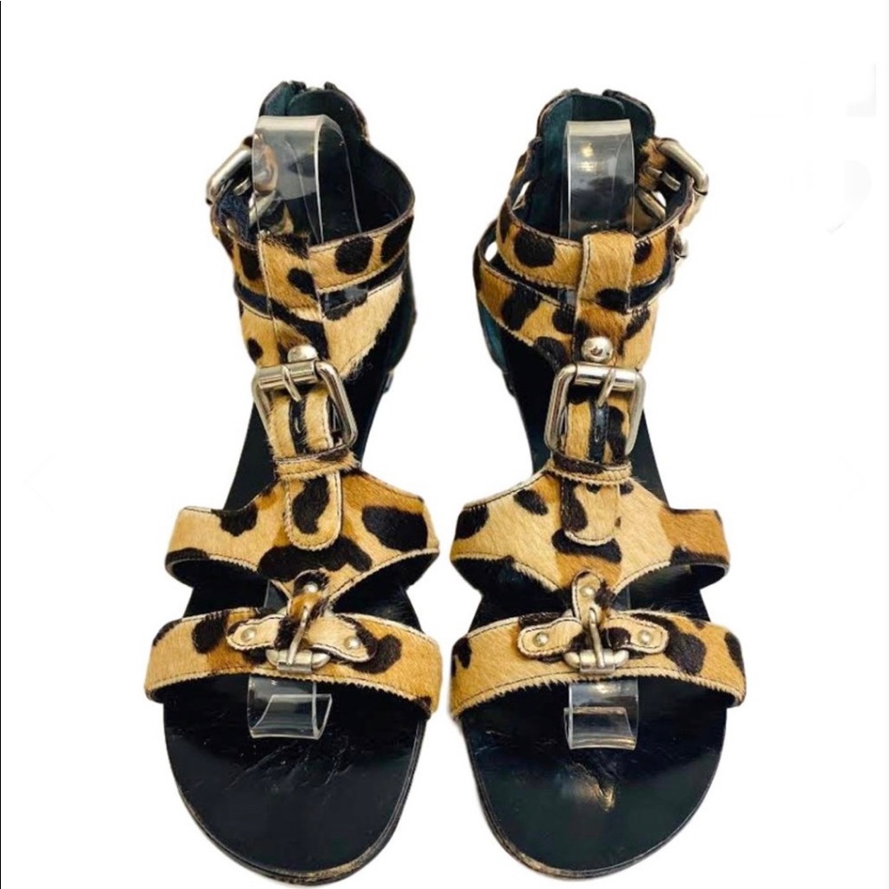 * Giuseppe X Balmain Calf Hair Leopard Sandals in size Women’s 36 *